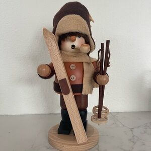 Wooden Nutcracker Skier Figurine - Brown and Tan